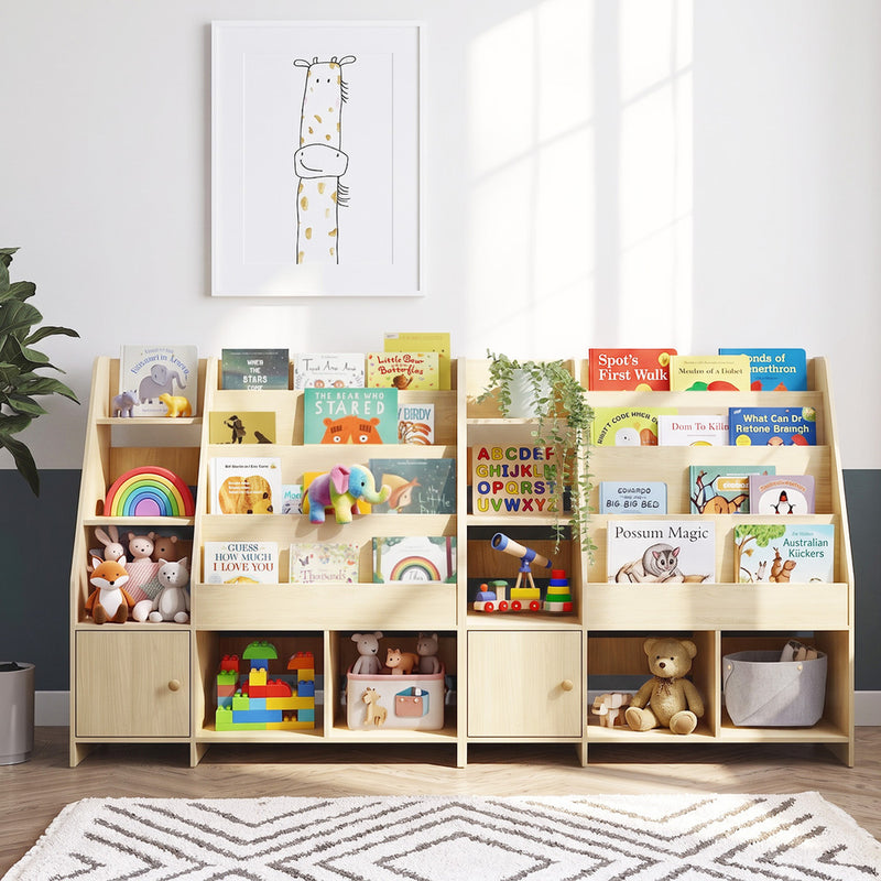 Oikiture Kids Bookshelf Organiser Storage Magazine Rack Natural