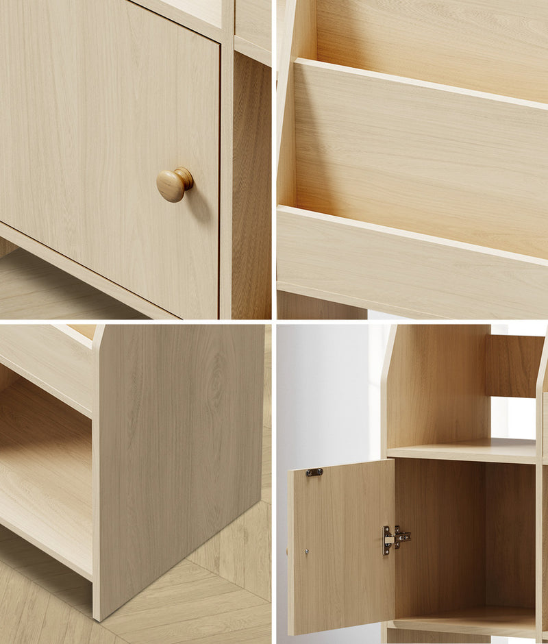 Oikiture Kids Bookshelf Organiser Storage Magazine Rack Natural