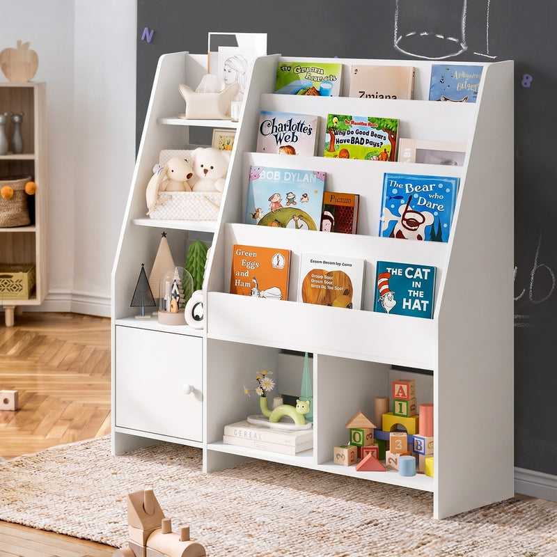 Oikiture Kids Bookshelf Organiser Storage Magazine Rack White