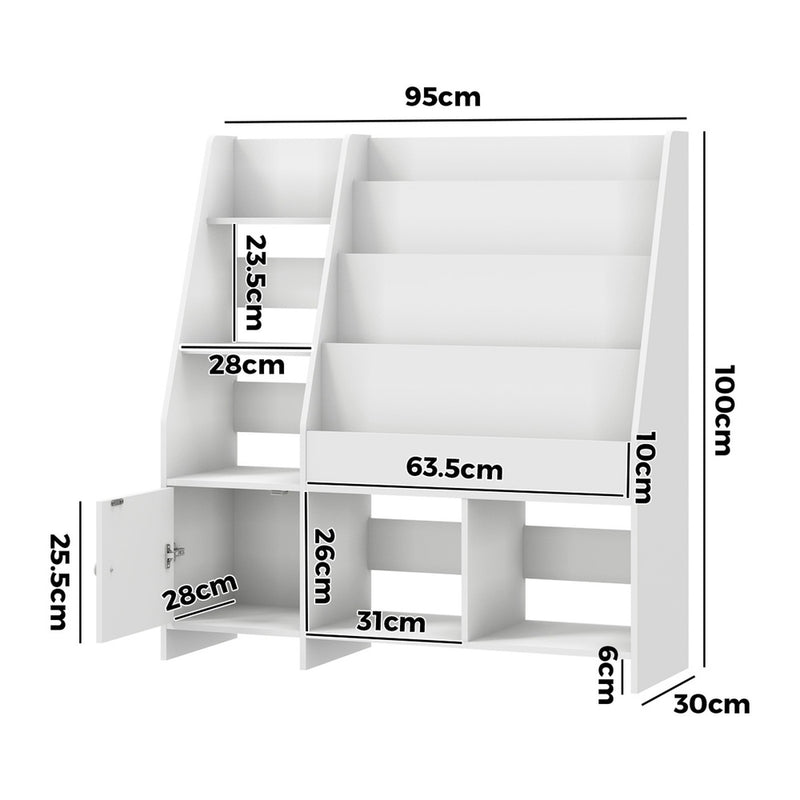 Oikiture Kids Bookshelf Organiser Storage Magazine Rack White