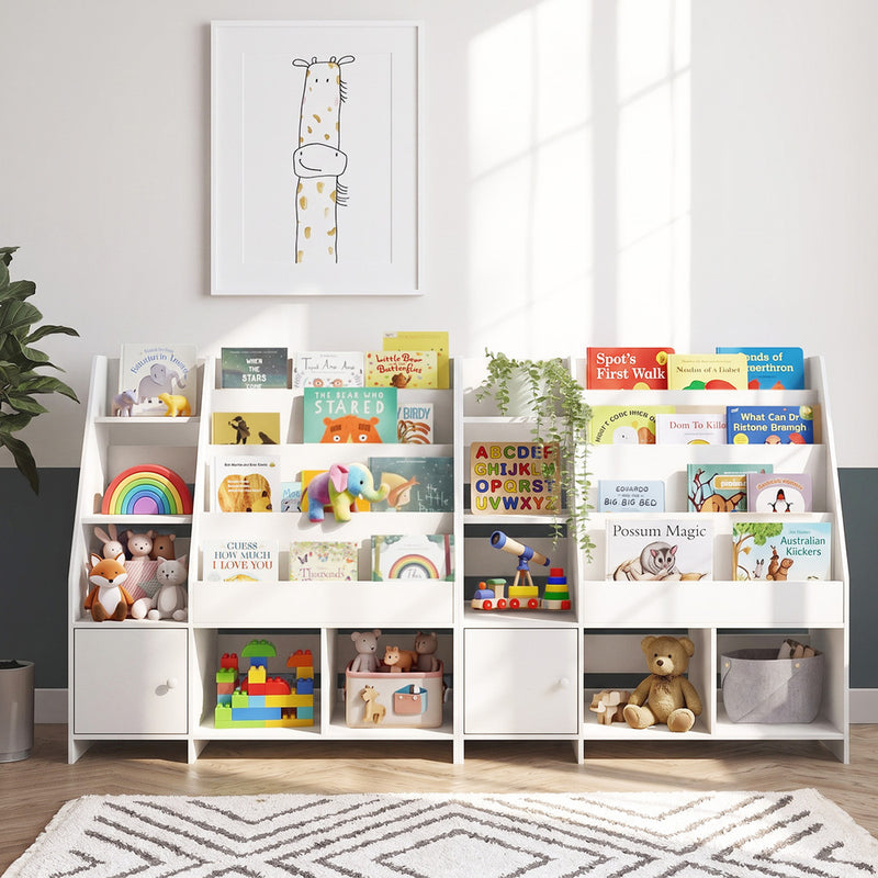 Oikiture Kids Bookshelf Organiser Storage Magazine Rack White