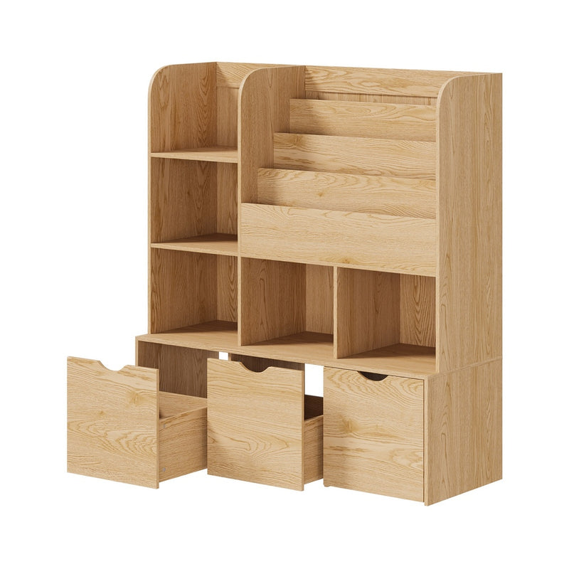 Oikiture Kids Bookcase Toy Organiser with Chest Natural