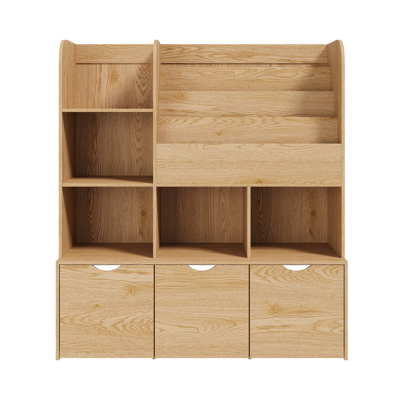 Oikiture Kids Bookcase Toy Organiser with Chest Natural