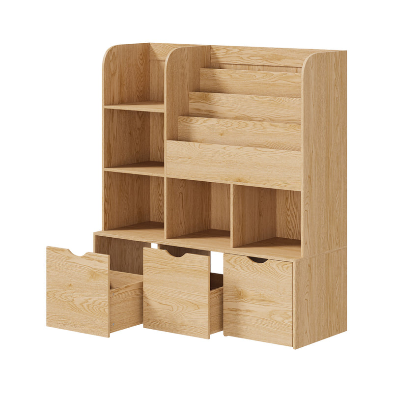 Oikiture Kids Bookcase Toy Organiser with Chest Natural