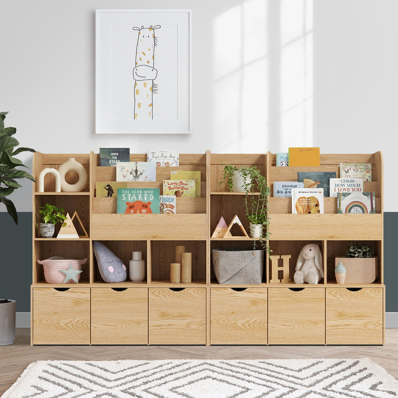 Oikiture Kids Bookcase Toy Organiser with Chest Natural
