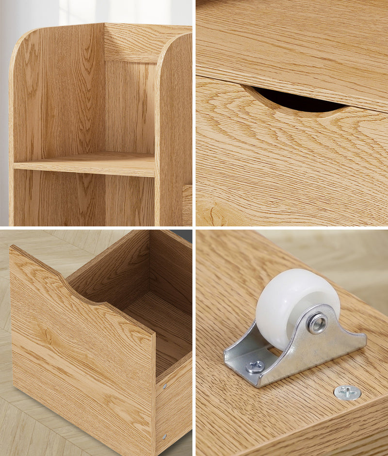 Oikiture Kids Bookcase Toy Organiser with Chest Natural