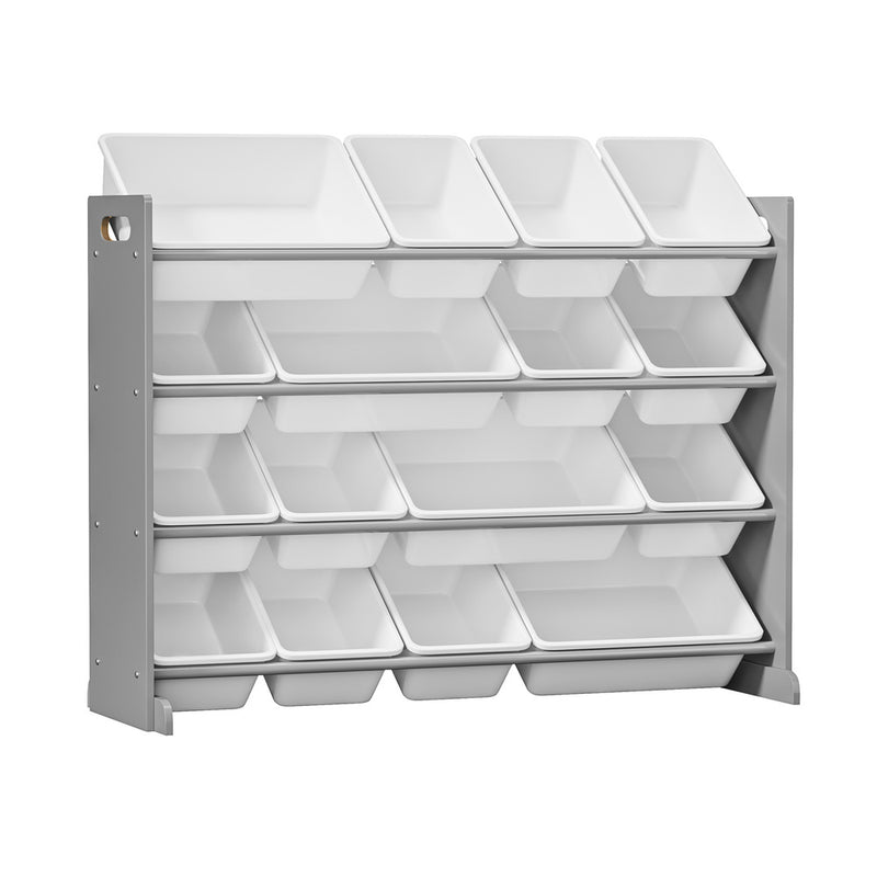 Oikiture Kids Toy Box Organiser 16 Bins Shelf Removable Drawer Grey