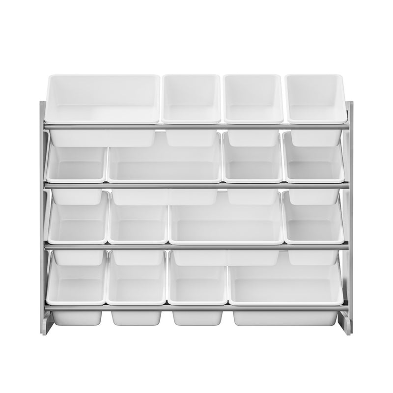 Oikiture Kids Toy Box Organiser 16 Bins Shelf Removable Drawer Grey