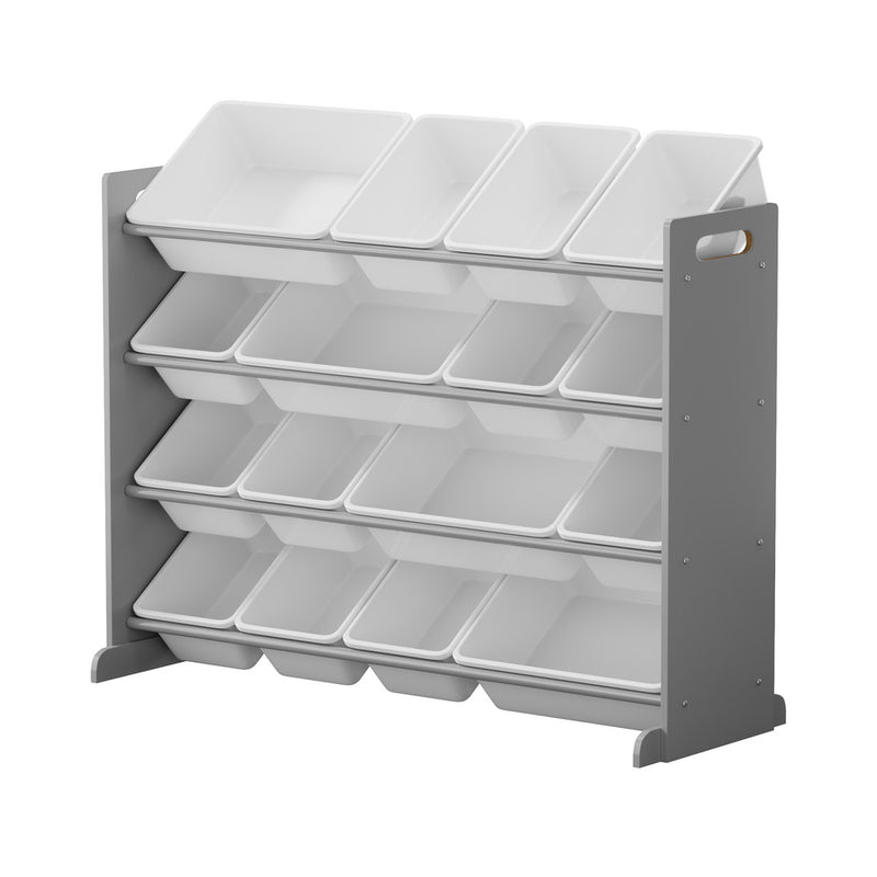 Oikiture Kids Toy Box Organiser 16 Bins Shelf Removable Drawer Grey