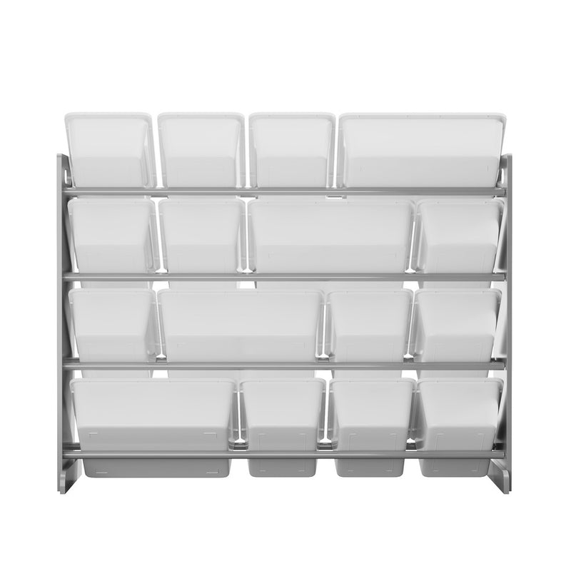 Oikiture Kids Toy Box Organiser 16 Bins Shelf Removable Drawer Grey