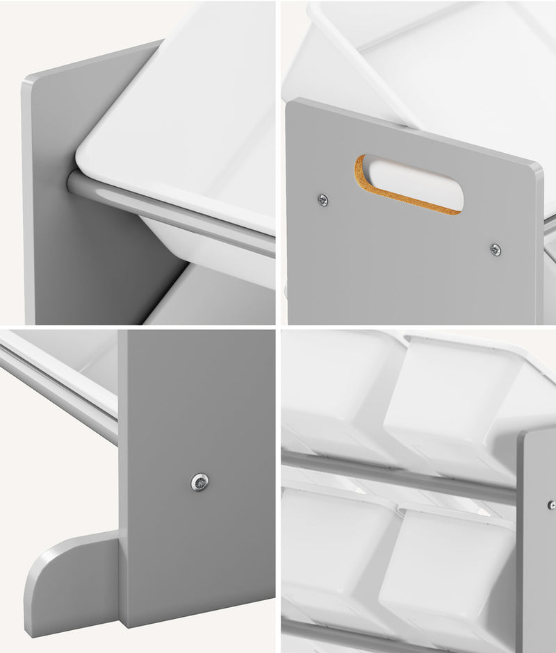 Oikiture Kids Toy Box Organiser 16 Bins Shelf Removable Drawer Grey