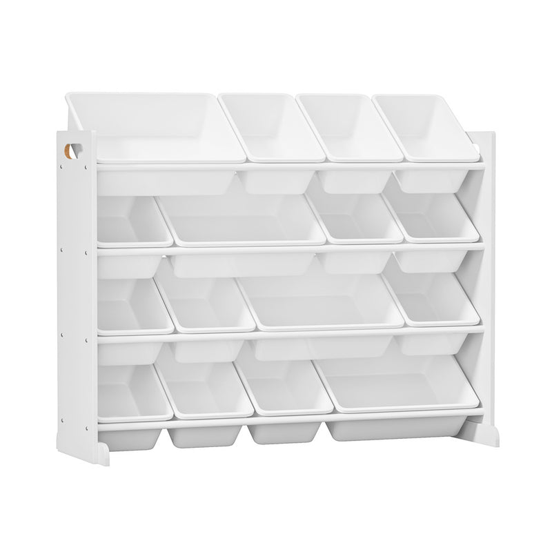 Oikiture Kids Toy Box Organiser 16 Bins Shelf Removable Drawer White