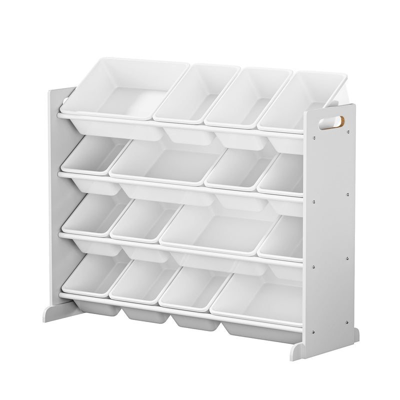 Oikiture Kids Toy Box Organiser 16 Bins Shelf Removable Drawer White