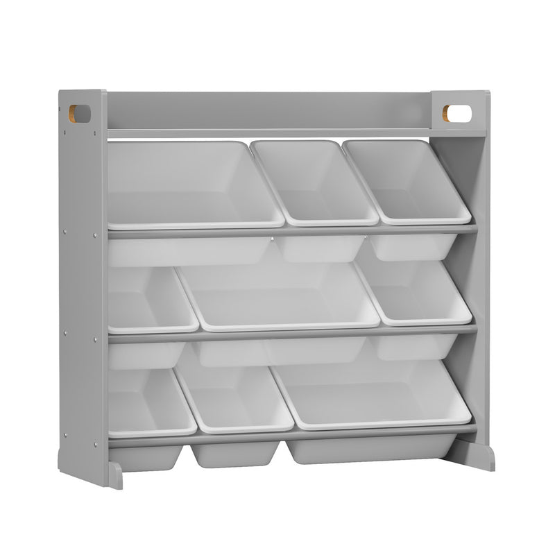 Oikiture 9 Bins Kids Toy Box Bookshelf Storage Organiser Shelf Grey