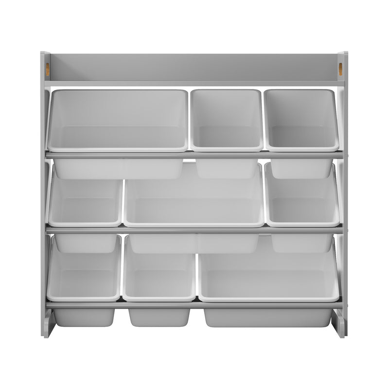 Oikiture 9 Bins Kids Toy Box Bookshelf Storage Organiser Shelf Grey