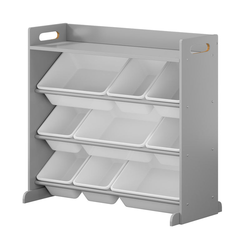 Oikiture 9 Bins Kids Toy Box Bookshelf Storage Organiser Shelf Grey