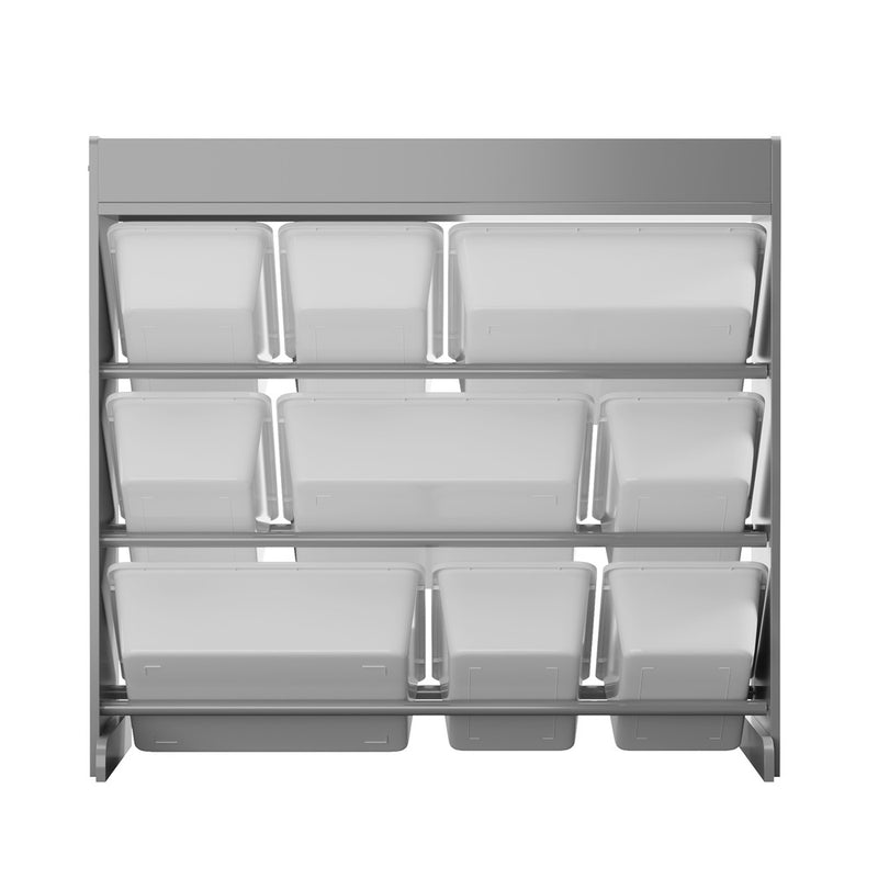 Oikiture 9 Bins Kids Toy Box Bookshelf Storage Organiser Shelf Grey