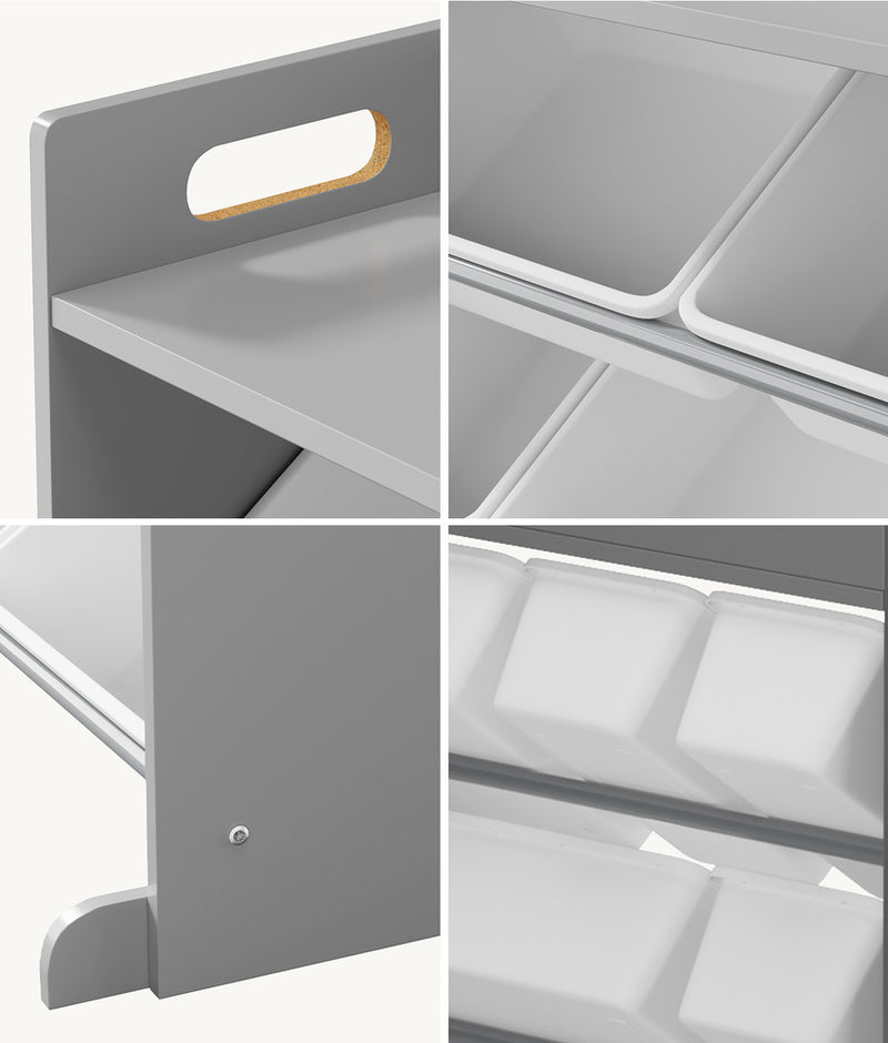 Oikiture 9 Bins Kids Toy Box Bookshelf Storage Organiser Shelf Grey