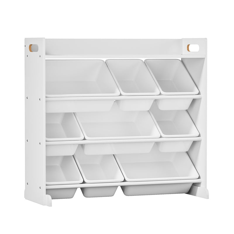 Oikiture 9 Bins Kids Toy Box Bookshelf Storage Organiser Shelf White