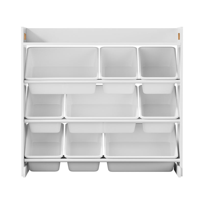 Oikiture 9 Bins Kids Toy Box Bookshelf Storage Organiser Shelf White