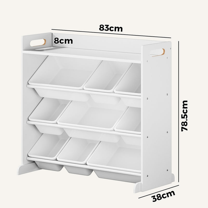 Oikiture 9 Bins Kids Toy Box Bookshelf Storage Organiser Shelf White