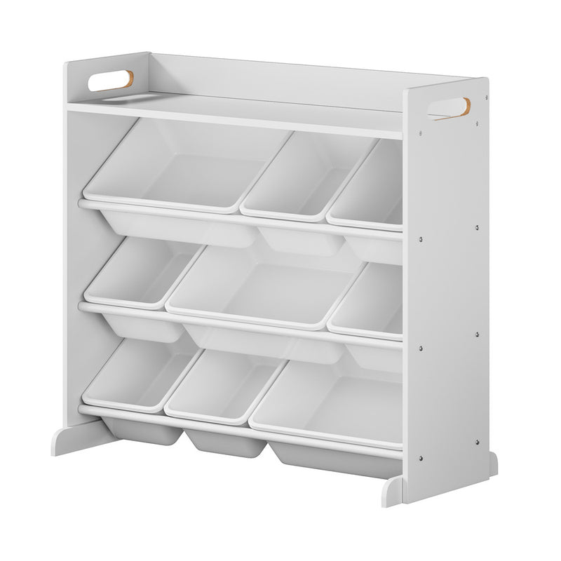 Oikiture 9 Bins Kids Toy Box Bookshelf Storage Organiser Shelf White
