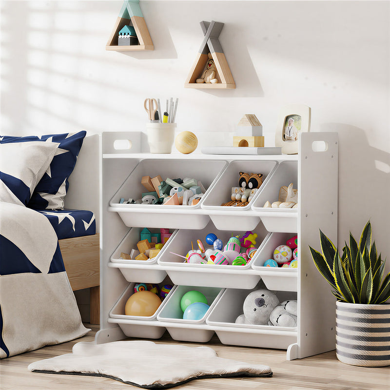 Oikiture 9 Bins Kids Toy Box Bookshelf Storage Organiser Shelf White