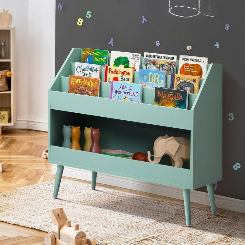 Oikiture Kids Bookshelf Children Bookcase Organiser Toy Storage Green