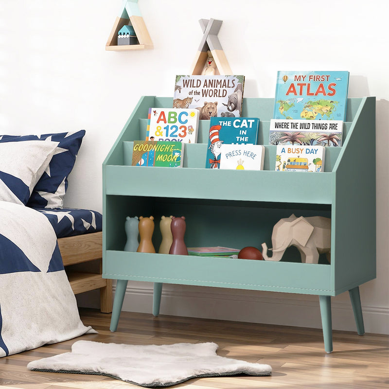 Oikiture Kids Bookshelf Children Bookcase Organiser Toy Storage Green
