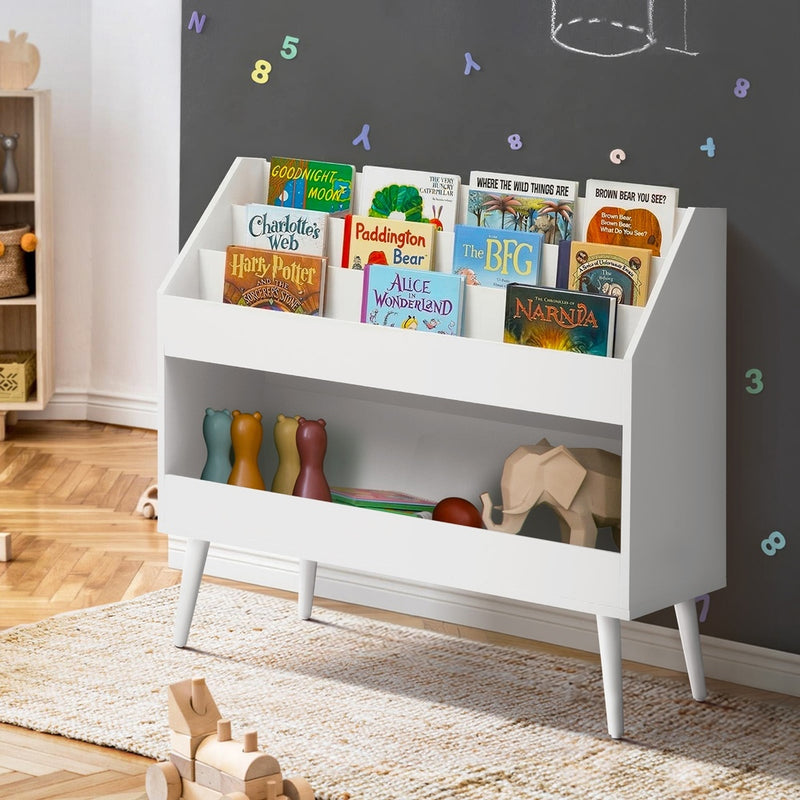 Oikiture Kids Bookshelf Children Bookcase Organiser Toy Shelf White