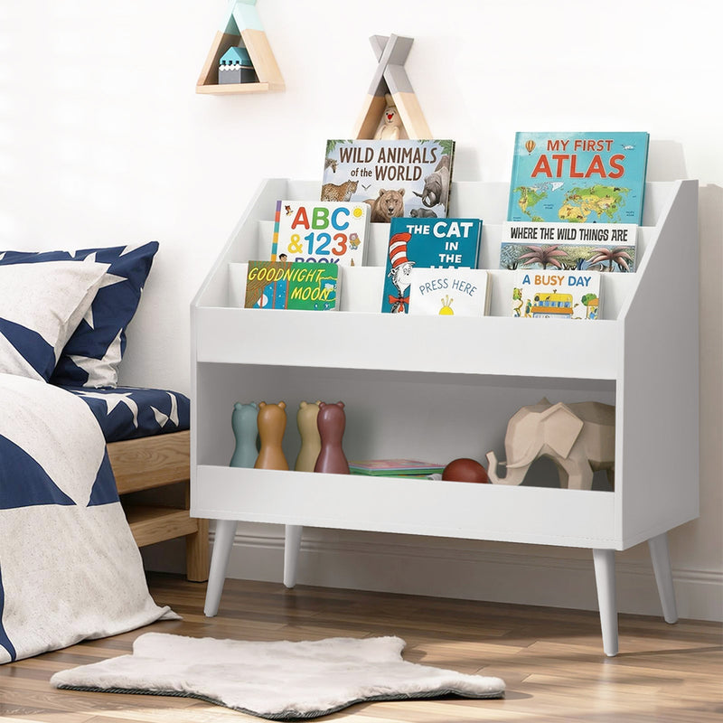 Oikiture Kids Bookshelf Children Bookcase Organiser Toy Shelf White