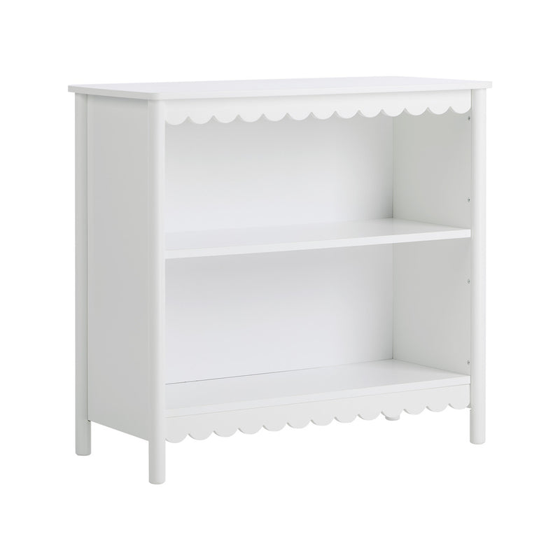 Oikiture Kids Storage Bookshelf 2 Tier Shelf Scalloped Edge White