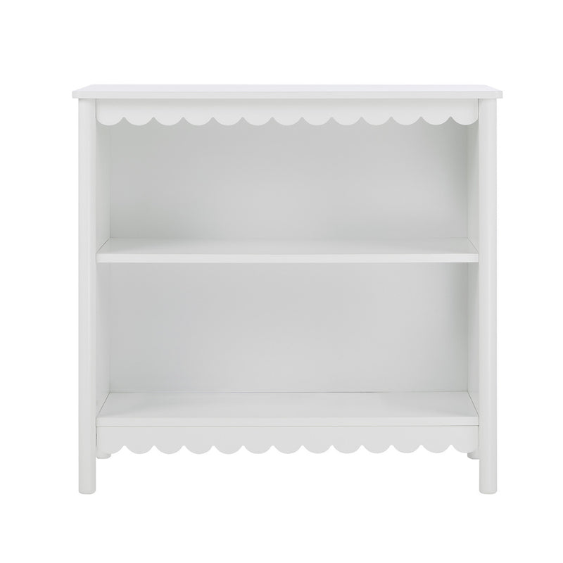 Oikiture Kids Storage Bookshelf 2 Tier Shelf Scalloped Edge White