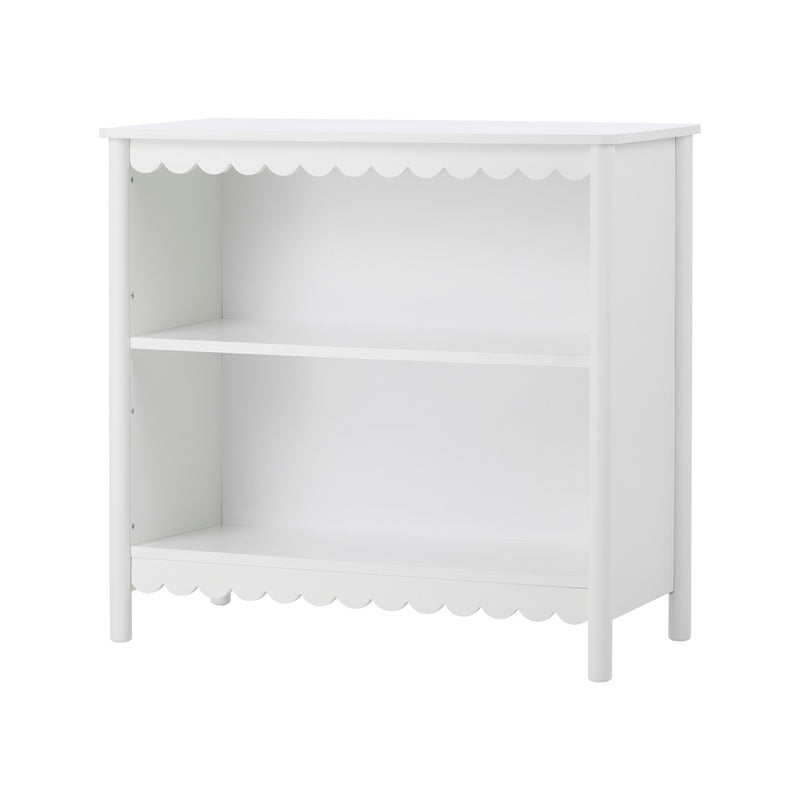 Oikiture Kids Storage Bookshelf 2 Tier Shelf Scalloped Edge White