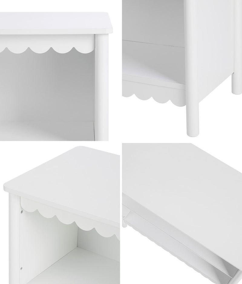Oikiture Kids Storage Bookshelf 2 Tier Shelf Scalloped Edge White