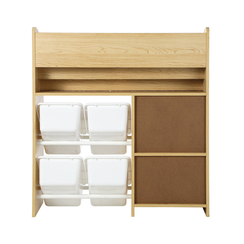 Oikiture Kids Bookshelf 4 Bins Toy Box Storage Organiser Display Shelf