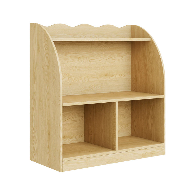 Oikiture Kids Storage Bookshelf Open Shelves Scalloped Edge Natural