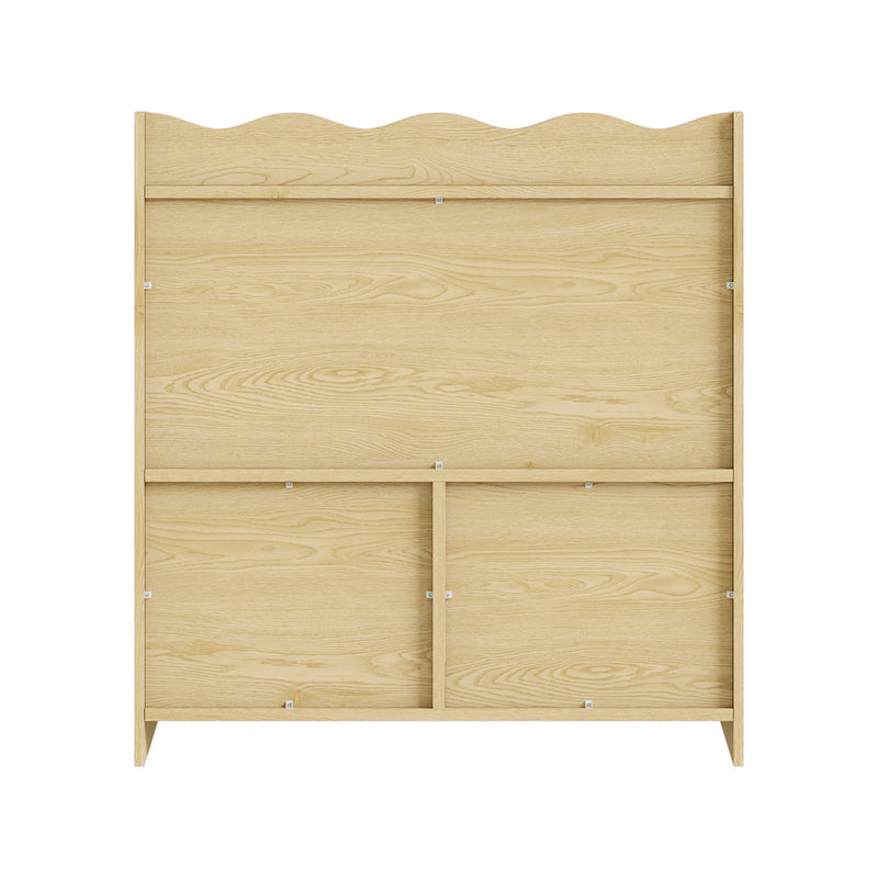 Oikiture Kids Storage Bookshelf Open Shelves Scalloped Edge Natural