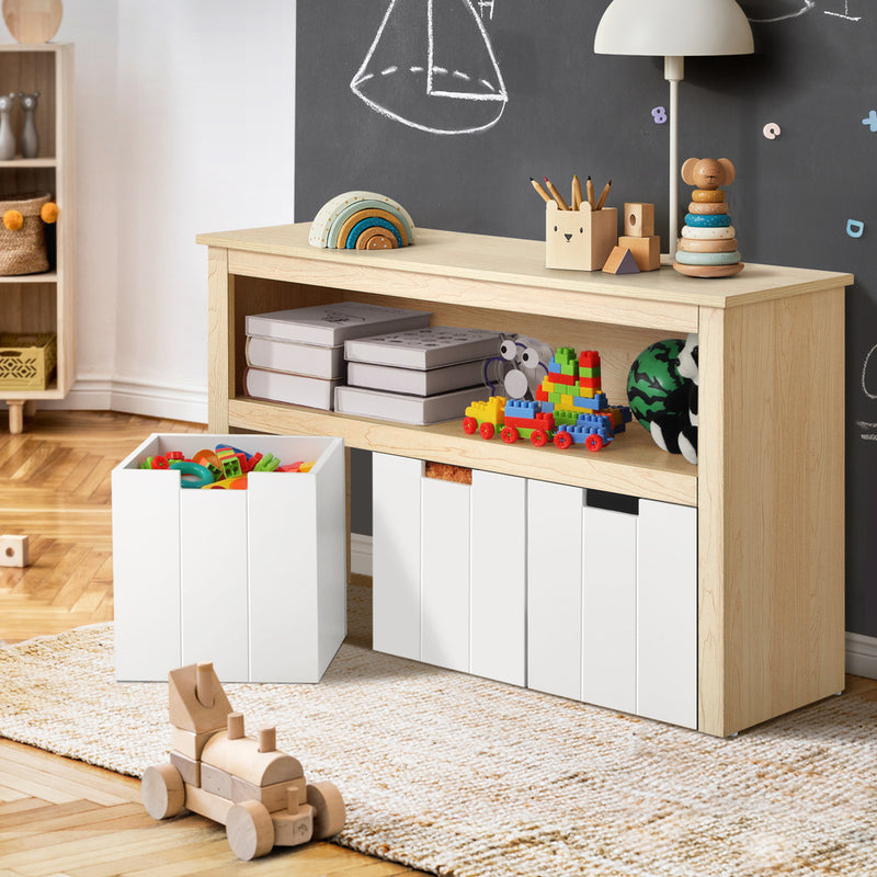 Oikiture Wooden Kids Toy Storage Cabinet Displayshelf 3 Portable Box