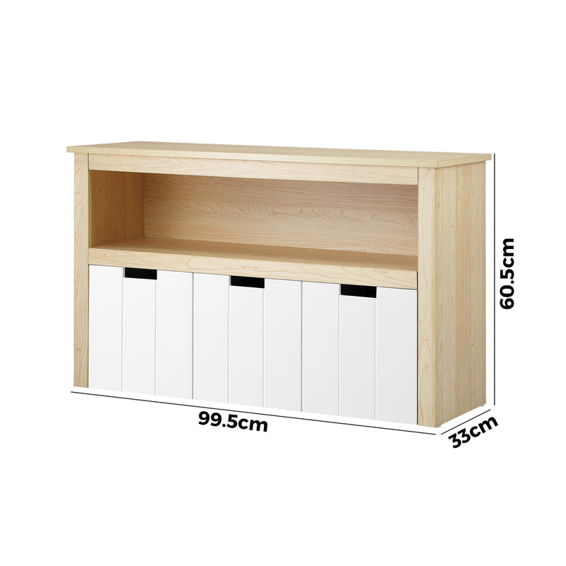 Oikiture Wooden Kids Toy Storage Cabinet Displayshelf 3 Portable Box