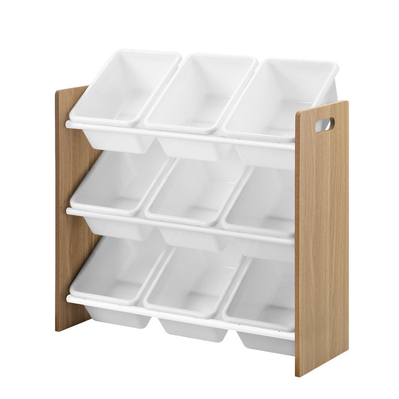 Oikiture Kids Toy Box Organiser 9 Bins Storage Rack Natural White