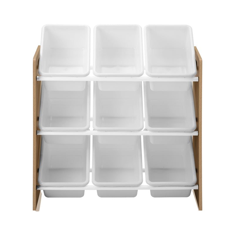Oikiture Kids Toy Box Organiser 9 Bins Storage Rack Natural White