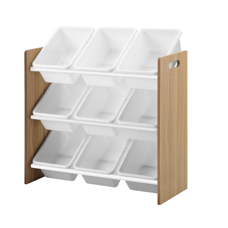 Oikiture Kids Toy Box Organiser 9 Bins Storage Rack Natural White