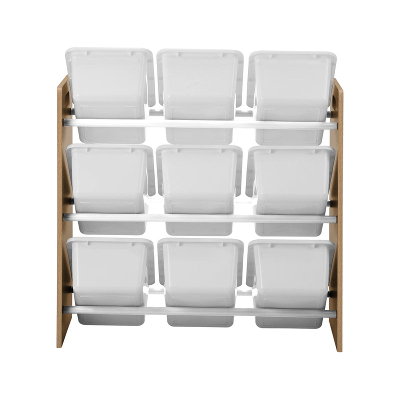 Oikiture Kids Toy Box Organiser 9 Bins Storage Rack Natural White