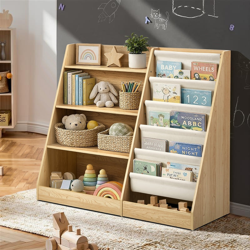 Oikiture Kids Bookshelf Bookcase Multi Tiers Shelf Rack