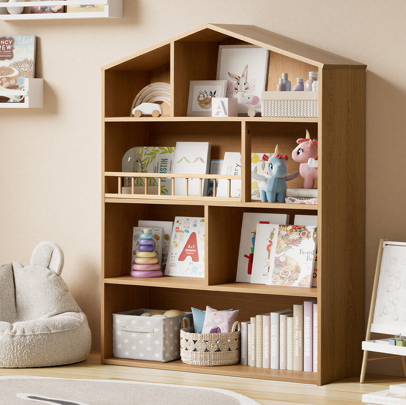 Oikiture Kids Bookshelf Children Bookcase Display Shelf Rack Natural
