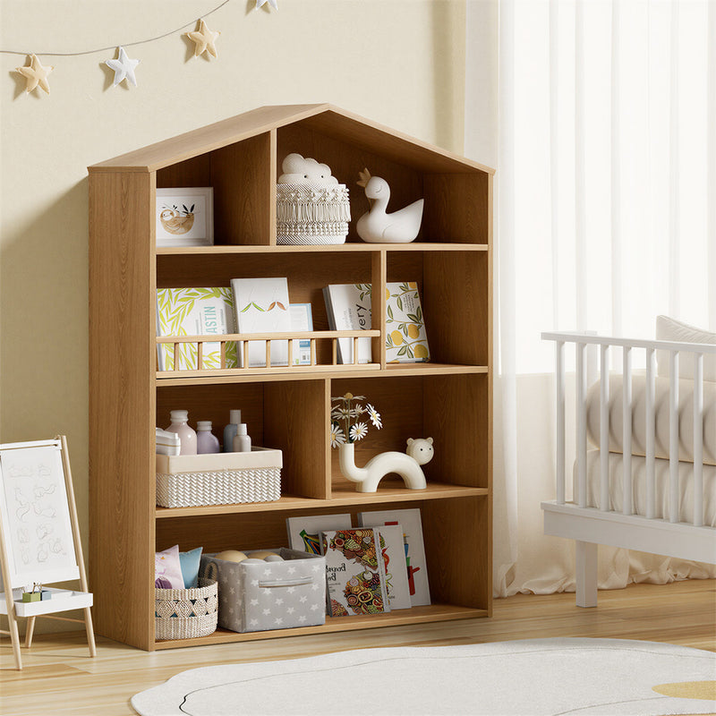 Oikiture Kids Bookshelf Children Bookcase Display Shelf Rack Natural