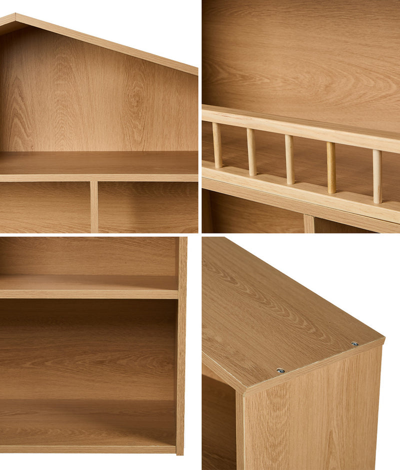 Oikiture Kids Bookshelf Children Bookcase Display Shelf Rack Natural