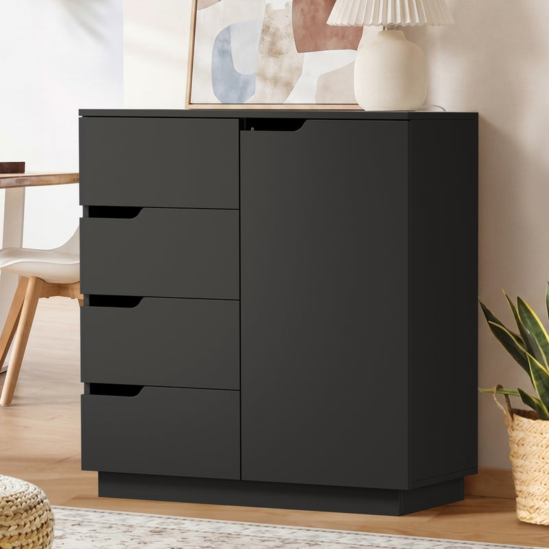 Oikiture Buffet Storage Cabinet 4 Drawers Cupboard Black