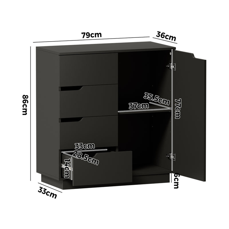 Oikiture Buffet Storage Cabinet 4 Drawers Cupboard Black